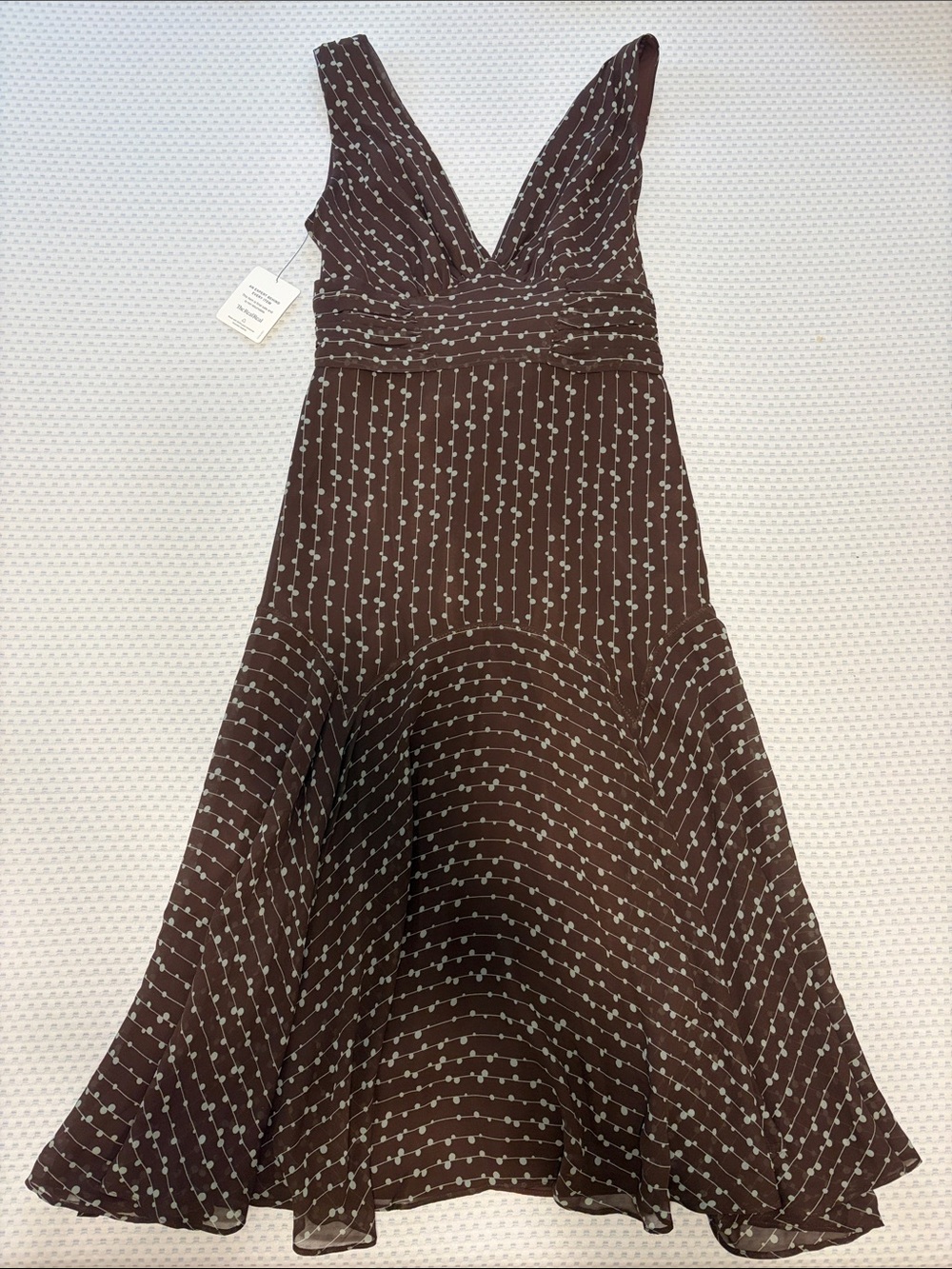 Ted Baker Brown Midi Dress with White Dot-Stripe